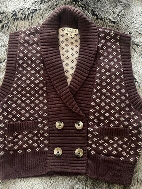 LALI Kids Knit Shawl Collar Button Vest - Brown & Cream, NWOT, 8yr